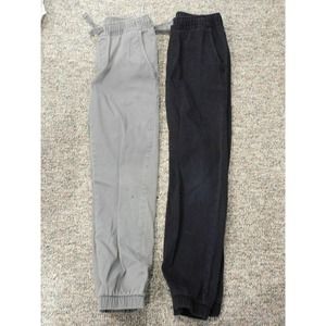 Boys Youth Wonder Nation M,8 Cotton Elastic Waistband 2 Pair Joggers Black, Gray